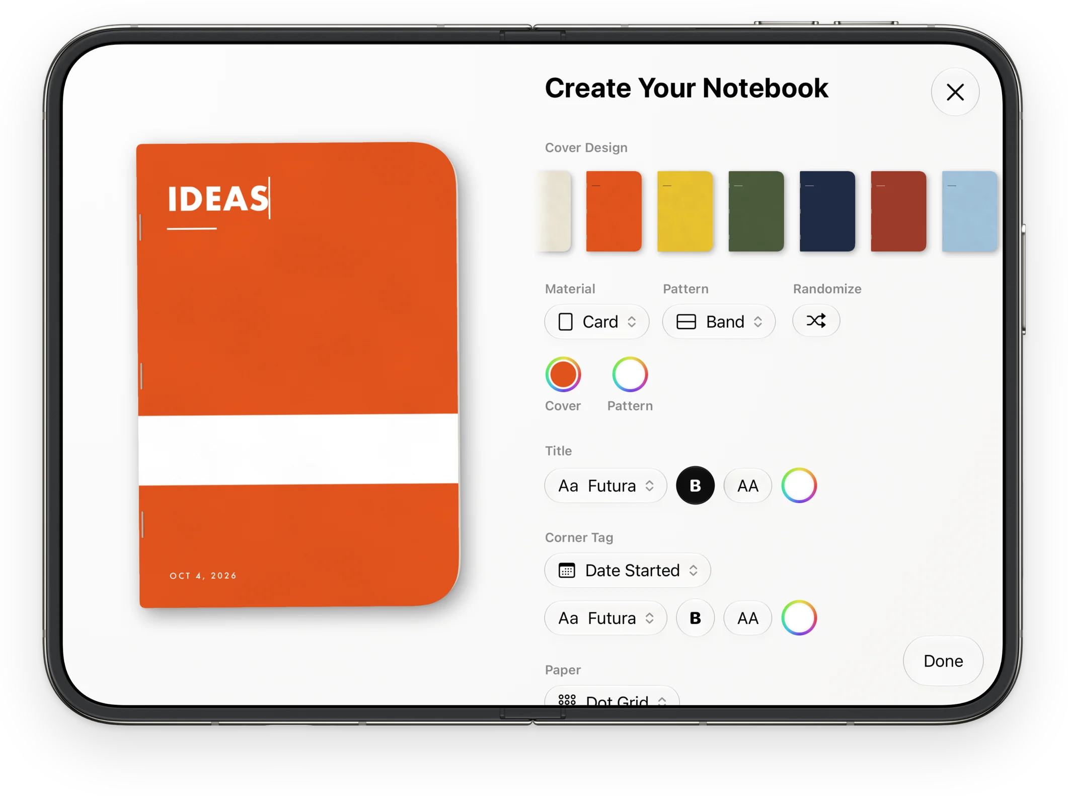 Designing an orange Ideas notebook